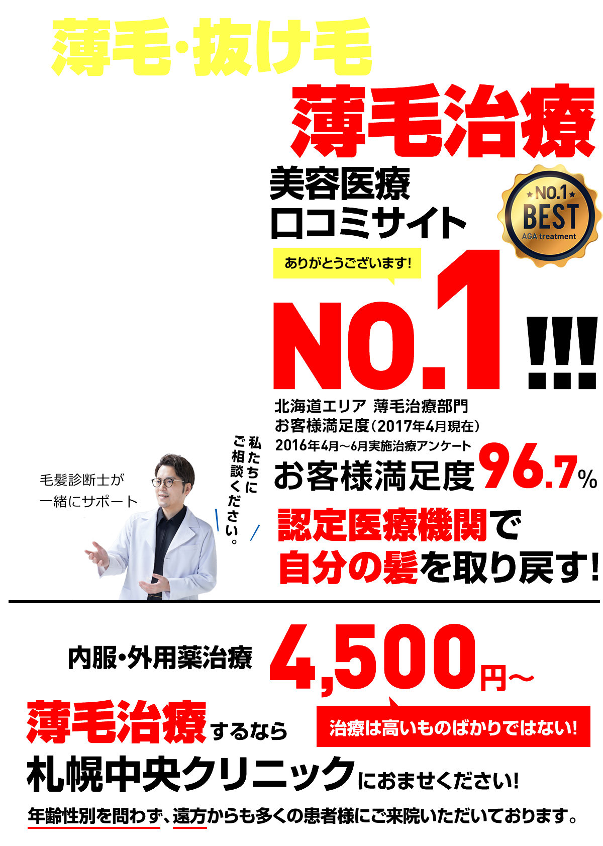 薄毛・抜け毛はもう一人では悩まない！医師が対応する薄毛治療 認定医療機関で自分の髪を取り戻す！